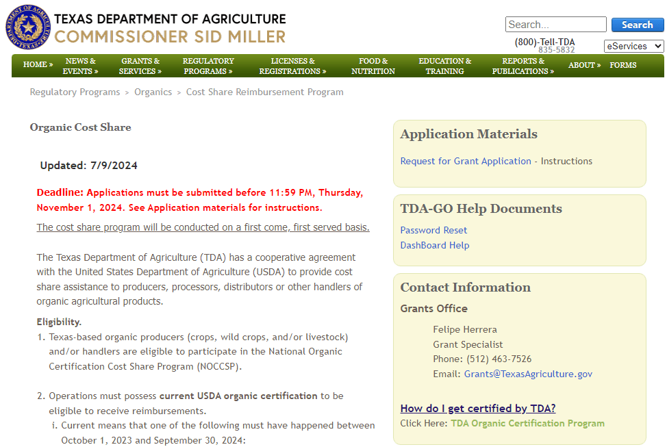 TDA Organic Cost Share&nbsp;Signup